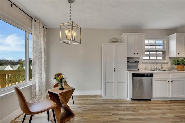 kitchen featuring white cabinetry, stainless steel dishwasher, and a healthy amount of sunlight