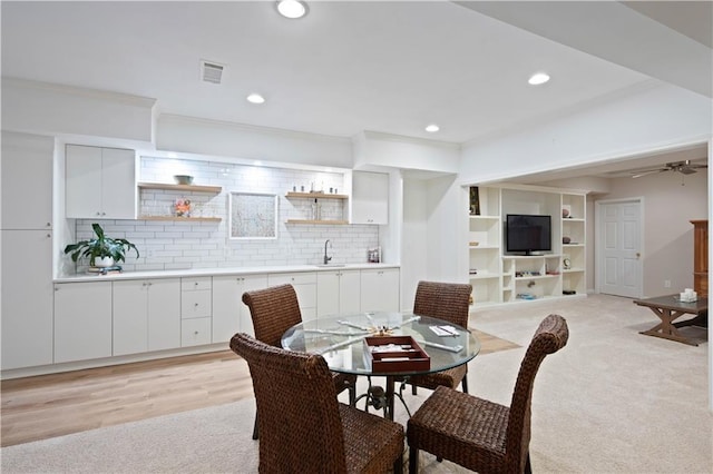 4108 Wyndam Hill Dr, Suwanee, GA 30024 - dining space featuring recessed lighting, light carpet, and a ceiling fan