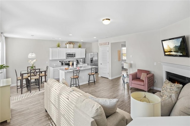 living room with light hardwood / wood-style flooring