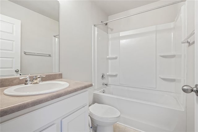 full bathroom featuring vanity, shower / bathing tub combination, and toilet