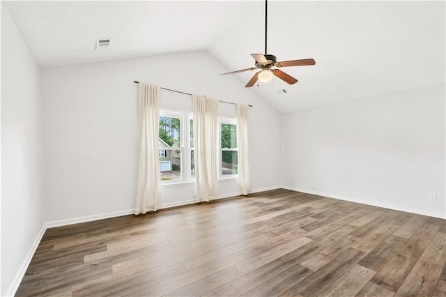 615 Rosedown Way, Alpharetta, GA 30022 - unfurnished room with ceiling fan, wood finished floors, and vaulted ceiling