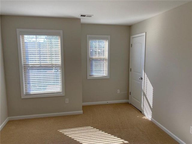 spare room featuring light colored carpet and a wealth of natural light