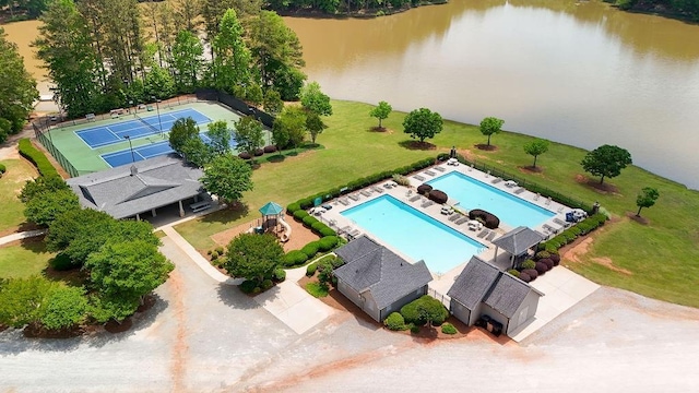 aerial view with a water view