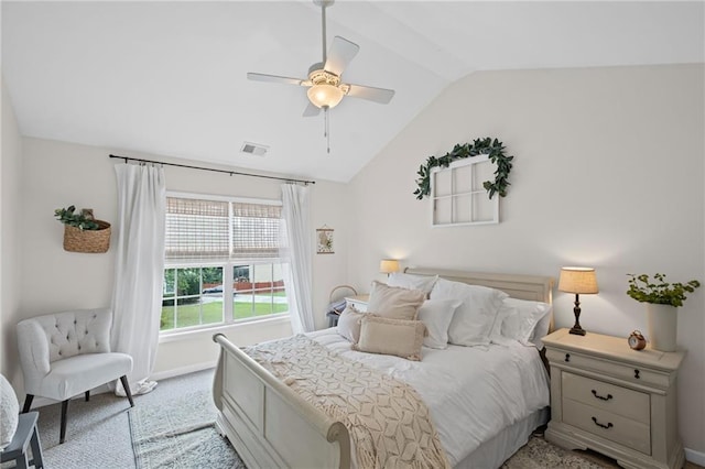 121 Bradshaw Park Dr, Woodstock, GA 30188 - bedroom with lofted ceiling, light carpet, baseboards, and ceiling fan