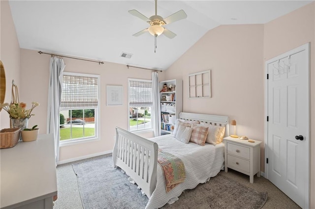 121 Bradshaw Park Dr, Woodstock, GA 30188 - bedroom featuring vaulted ceiling, carpet floors, ceiling fan, and baseboards