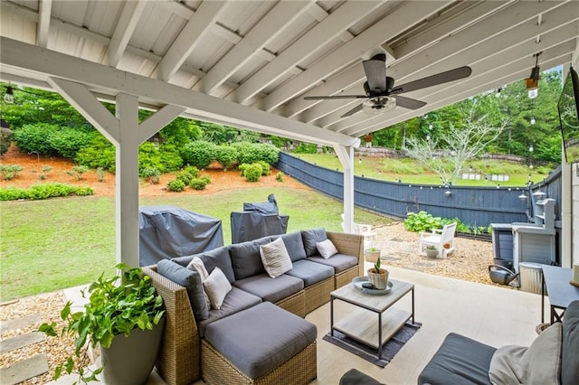 121 Bradshaw Park Dr, Woodstock, GA 30188 - view of patio featuring an outdoor living space, a ceiling fan, and area for grilling