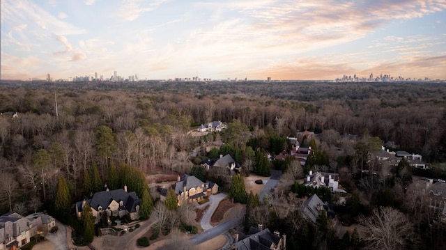 view of aerial view at dusk