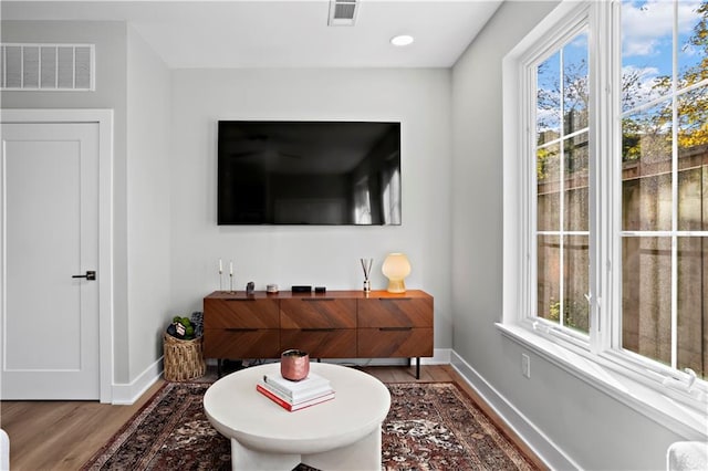 living room with hardwood / wood-style floors