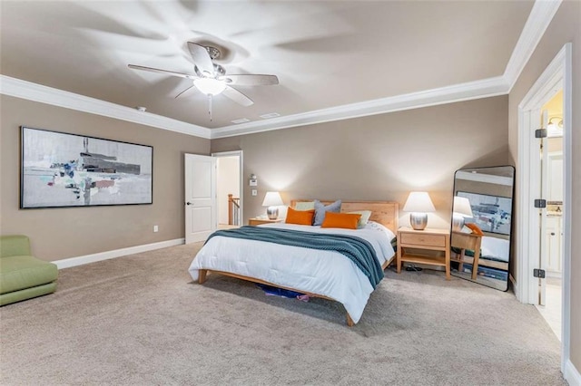 504 S Westminster Way NE, Atlanta, GA 30307 - carpeted bedroom featuring ornamental molding, baseboards, and a ceiling fan