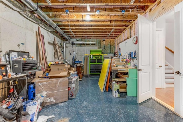 504 S Westminster Way NE, Atlanta, GA 30307 - unfinished basement featuring a workshop area and stairs