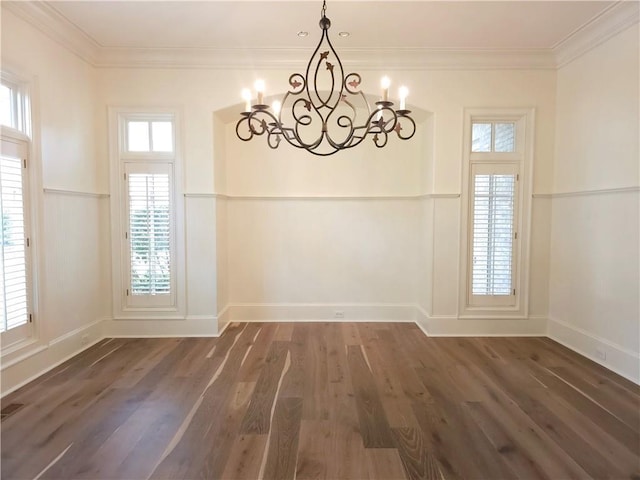 1632 Brookhaven Close NE, Brookhaven, GA 30319 - unfurnished dining area featuring a chandelier, plenty of natural light, wood finished floors, ornamental molding, and baseboards
