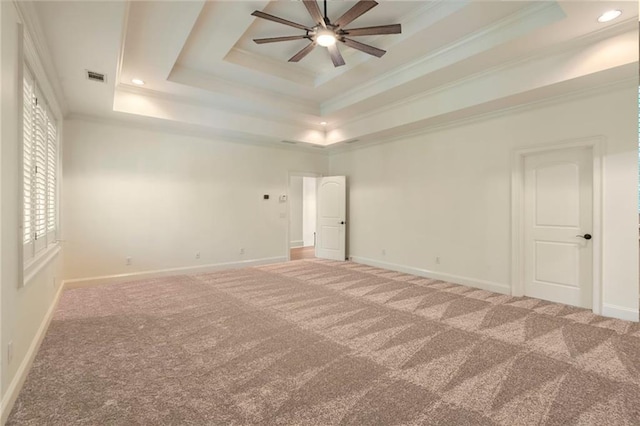 1632 Brookhaven Close NE, Brookhaven, GA 30319 - carpeted spare room with a raised ceiling, a ceiling fan, crown molding, baseboards, and recessed lighting
