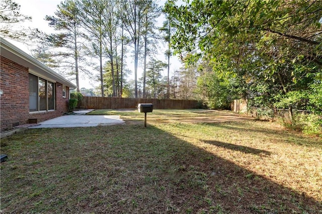 view of yard with a patio area and a fenced backyard