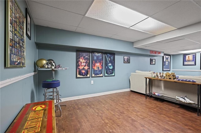 9470 Hillside Dr, Roswell, GA 30076 - game room featuring a drop ceiling and wood finished floors