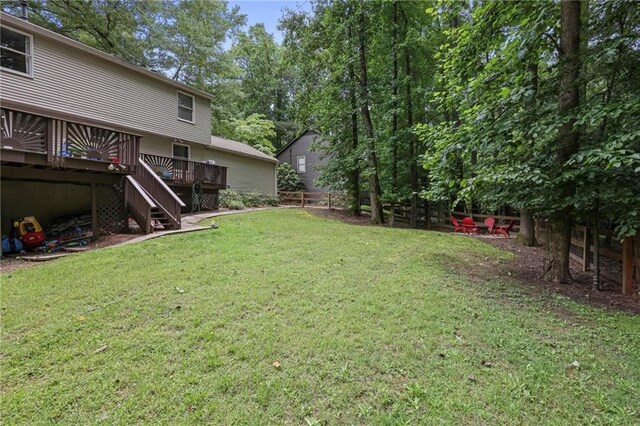 9470 Hillside Dr, Roswell, GA 30076 - fenced backyard with a deck and stairs