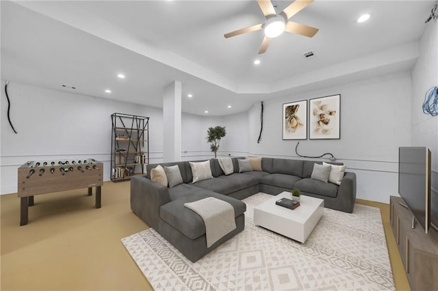 living room with ceiling fan