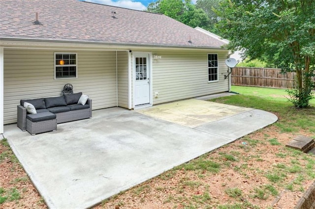1227 Casper Ln, Winder, GA 30680 - rear view of house with an outdoor hangout area, a shingled roof, and a patio area