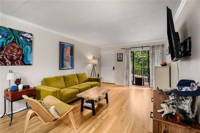 1177 Church St # A, Decatur, GA 30030 - living room with crown molding, wood finished floors, a textured ceiling, and baseboards