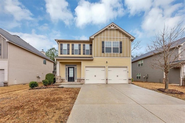 craftsman inspired home with a garage