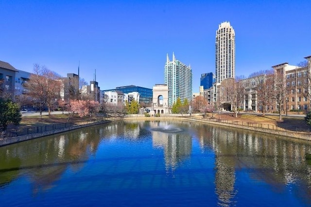 view of water feature featuring a city view