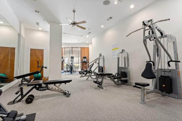 870 Inman Village Pkwy Unit 203, Atlanta, GA 30307 - workout area with ceiling fan, recessed lighting, and carpet floors
