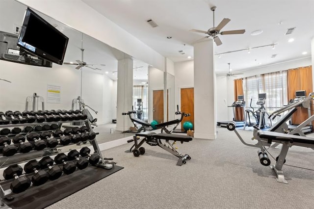 870 Inman Village Pkwy Unit 203, Atlanta, GA 30307 - gym with a ceiling fan, recessed lighting, and carpet flooring