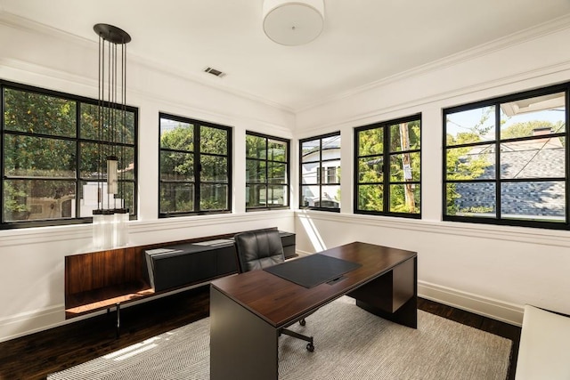 31 Lafayette Dr NE, Atlanta, GA 30309 - office area with wood finished floors, baseboards, healthy amount of natural light, and ornamental molding