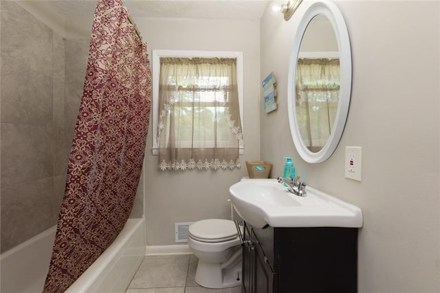 4699 Ballew Dr, Powder Springs, GA 30127 - bathroom with vanity, visible vents, toilet, shower / bath combo, and tile patterned floors