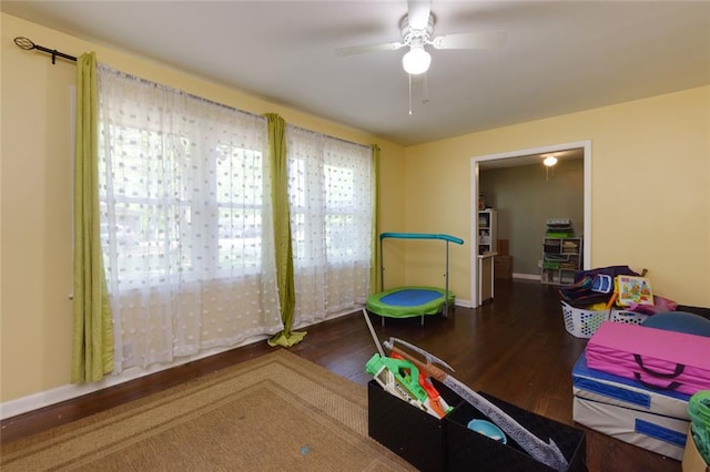 4699 Ballew Dr, Powder Springs, GA 30127 - recreation room featuring ceiling fan, baseboards, and wood finished floors