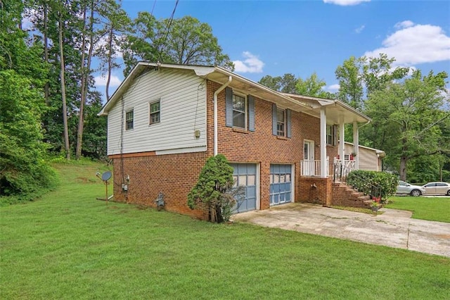 115 Elizabeth Way, Ellenwood, GA 30294 - view of side of home featuring brick siding, concrete driveway, an attached garage, and a lawn