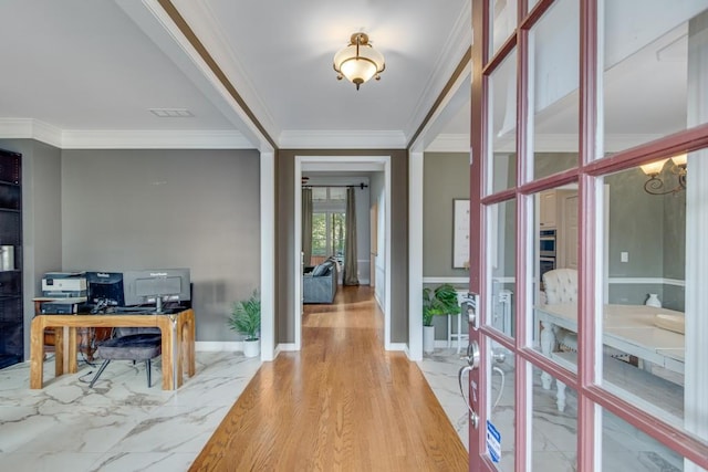 interior space with ornamental molding