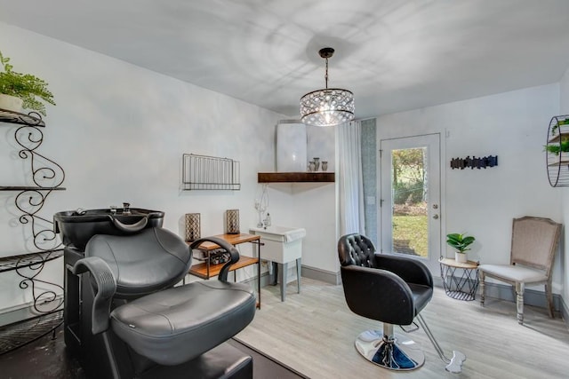 sitting room with light hardwood / wood-style floors