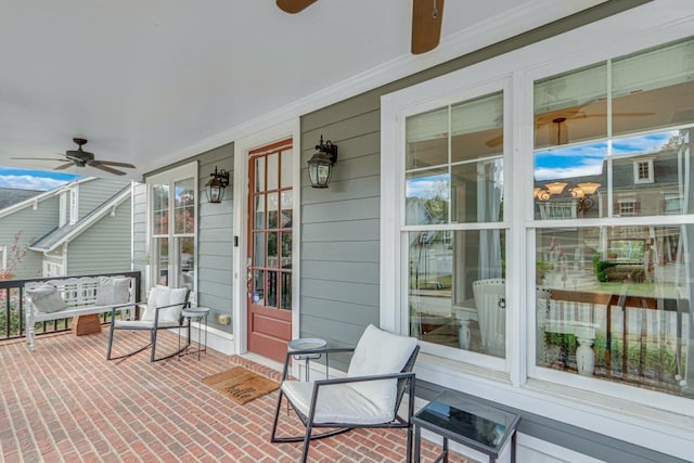 view of patio featuring a porch and ceiling fan