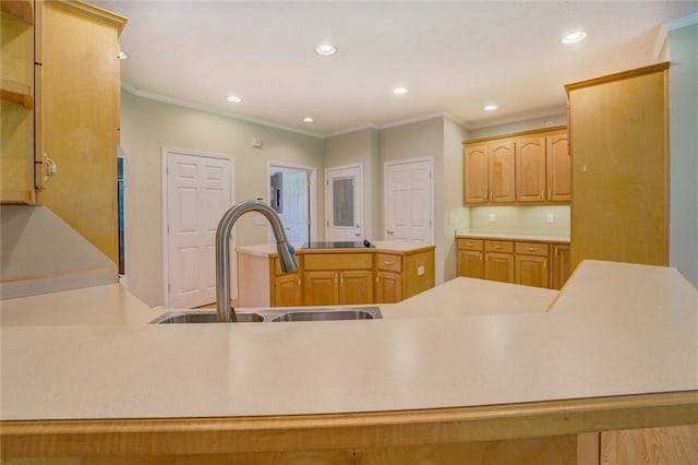 172 Lakeview Dr, Newborn, GA 30056 - kitchen with ornamental molding, recessed lighting, a center island, and light countertops