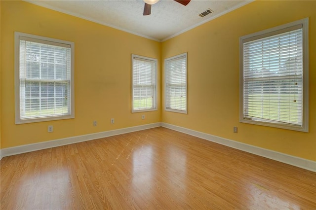 172 Lakeview Dr, Newborn, GA 30056 - empty room with crown molding, a ceiling fan, light wood-type flooring, and a textured ceiling