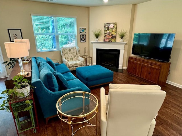 living room featuring dark hardwood / wood-style floors