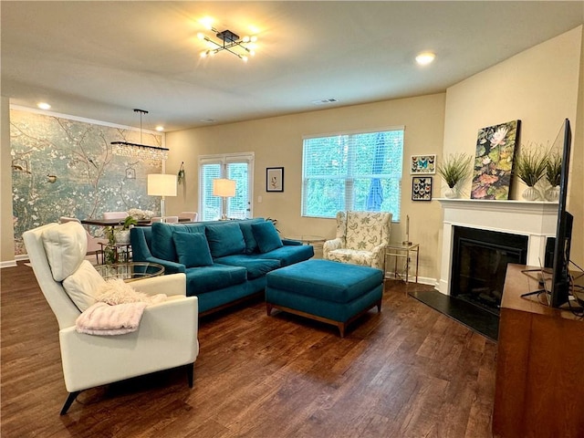 living room featuring dark hardwood / wood-style floors