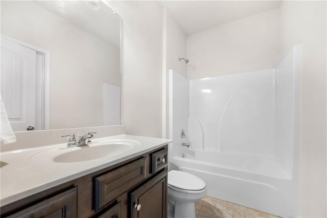 full bathroom with toilet, shower / tub combination, and vanity
