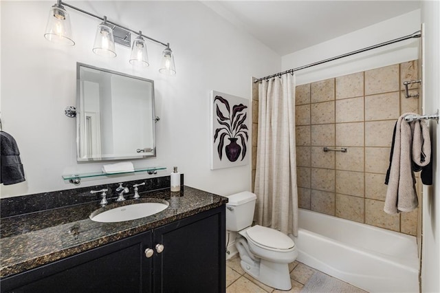 full bathroom featuring vanity, tile patterned flooring, toilet, and shower / bath combination with curtain