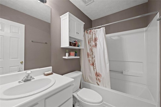 1865 Morgans Run Trl, Buford, GA 30519 - bathroom featuring a textured ceiling, toilet, vanity, and shower / bathtub combination with curtain