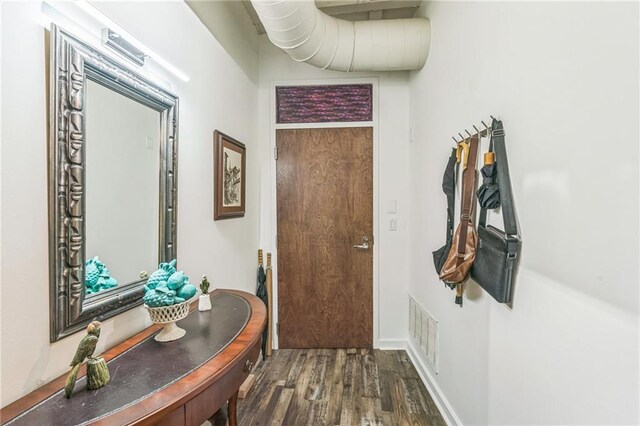 interior space with dark wood-type flooring