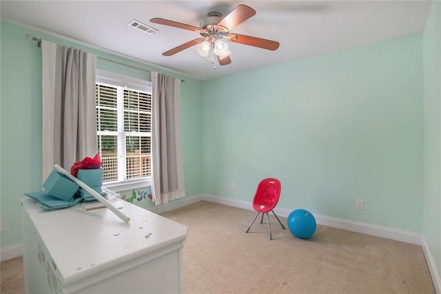 208 Stonington Dr, Mount Airy, GA 30563 - unfurnished office with light carpet, baseboards, and ceiling fan