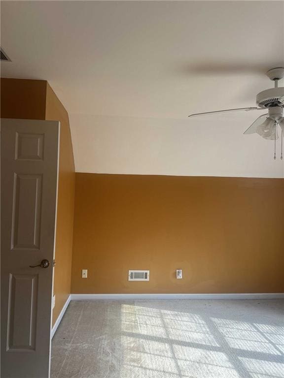 bonus room featuring visible vents, ceiling fan, and baseboards