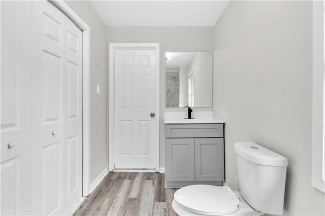 bathroom featuring vanity, hardwood / wood-style floors, and toilet