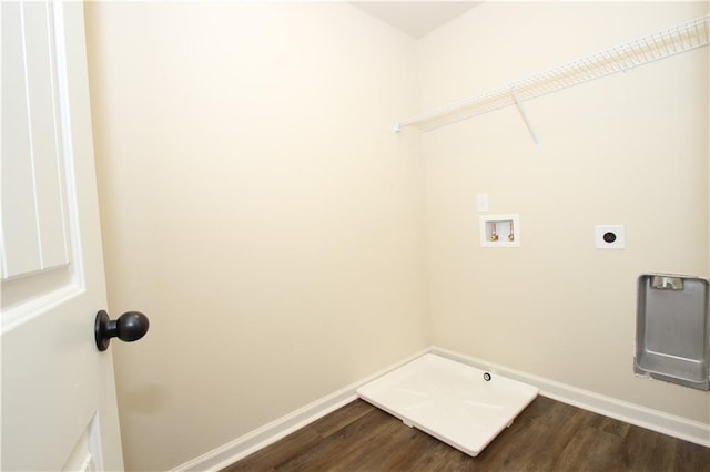 clothes washing area with hookup for a washing machine, dark wood-type flooring, and hookup for an electric dryer