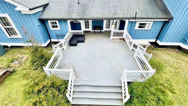 deck featuring stairway
