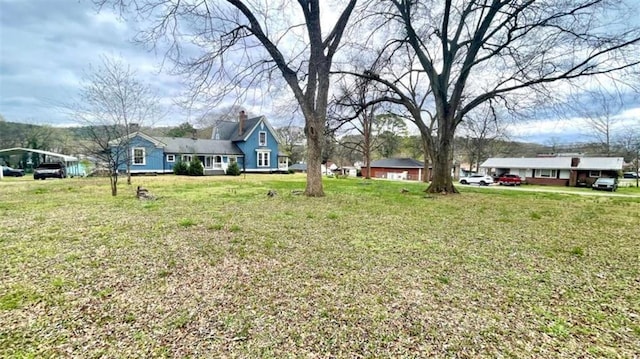 view of green lawn featuring a carport