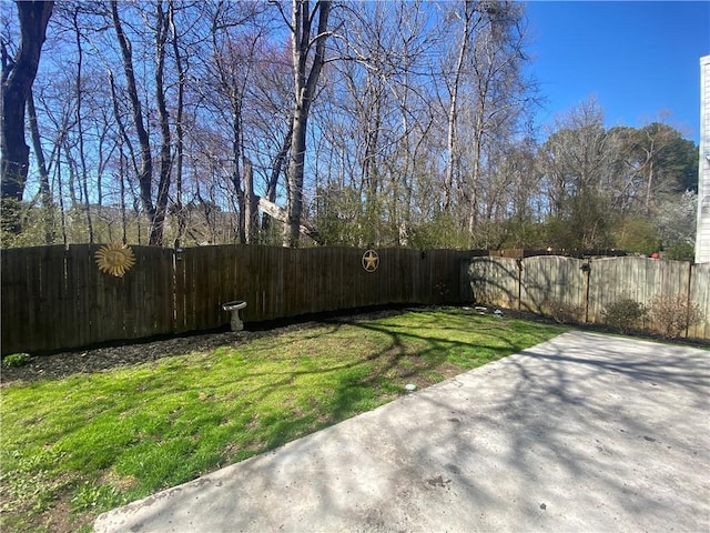 view of yard with a fenced backyard