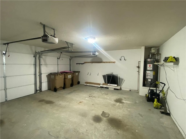 garage with gas water heater and a garage door opener