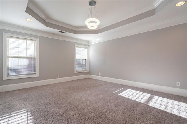 2767 Durham Dr NE, Atlanta, GA 30319 - unfurnished room with a raised ceiling, ornamental molding, carpet, baseboards, and recessed lighting